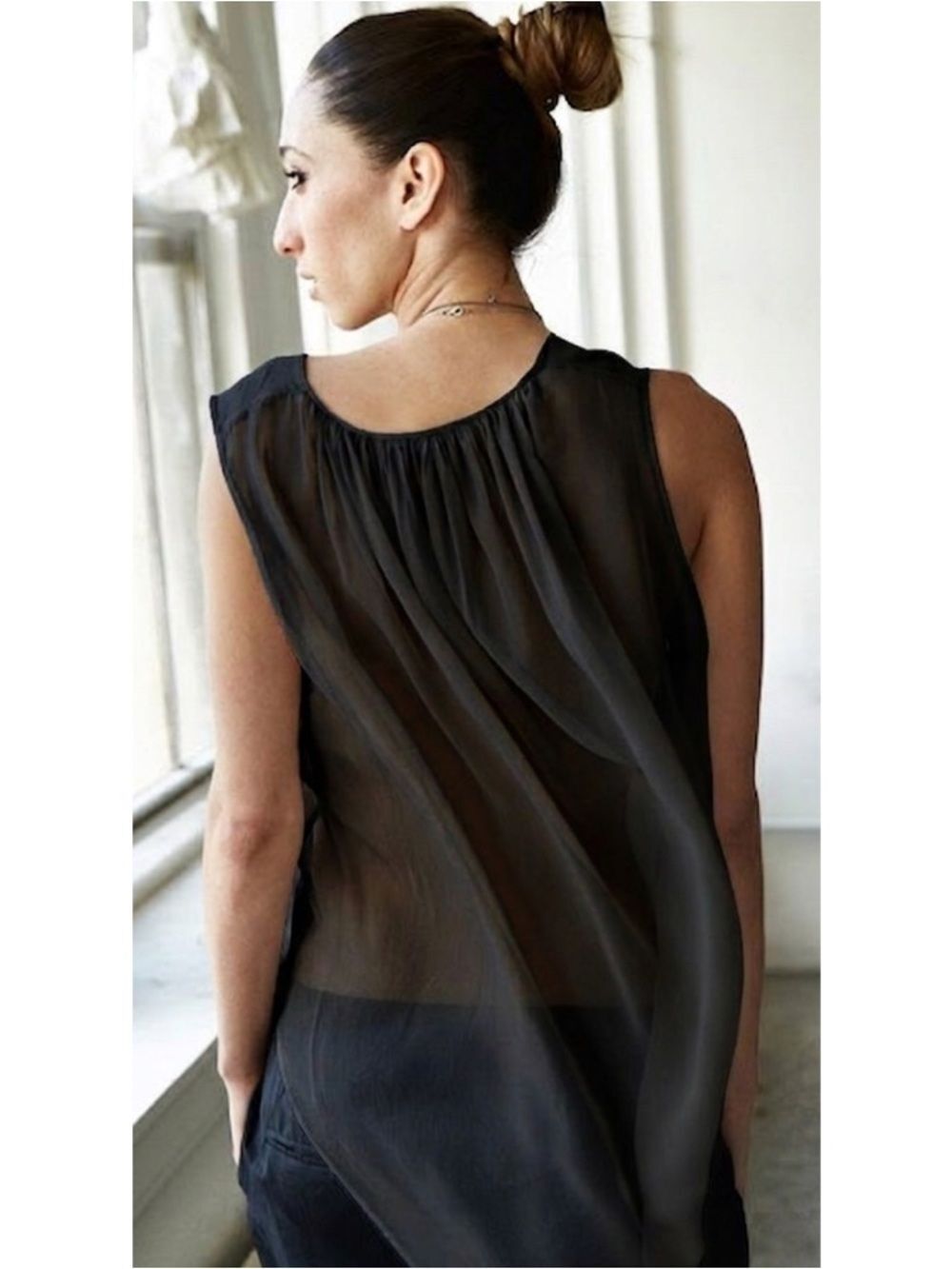 Beautiful People 100% Silk Sheer Dual Fabric Crepe Ripple Back Tank Top Size S